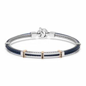 BARAKA Men's BR312501RODN220016 Rose Gold Blue PVD Black White Diamonds Bracelet